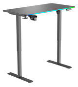 Moderner E-Gaming Tisch mit LED-Beleuchtung, seitlicher Haken und Getränkehalter, seitliche Perspektive