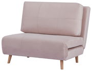 Beiger Funktionssessel mit Holzbeinen, seitliche Perspektive