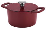 Roter runder Bräter 24cm mit Deckel, seitliche Perspektive