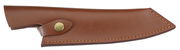 Braune Lederscheide für ein Kochmesser, seitliche Ansicht mit Druckknopfverschluss.