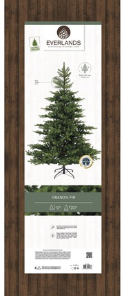 Künstlicher Weihnachtsbaum Grandis Fir, 2,4 m hoch, 1,62 m Durchmesser, mit realistischem Nadel-Look, auf einem stabilen Ständer, Frontalansicht.