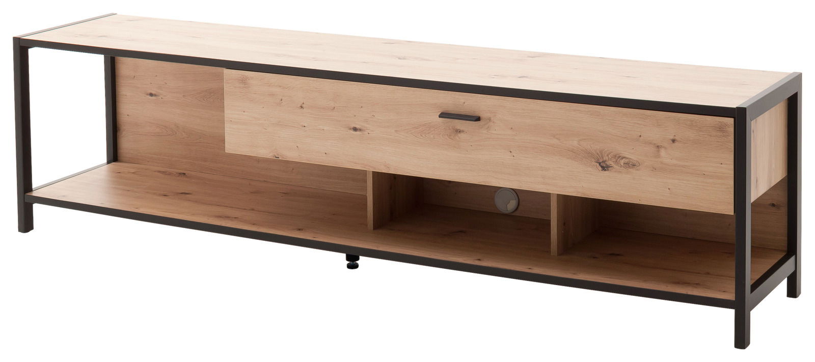 TV-Lowboard aus Holz mit Metallrahmen, Frontansicht