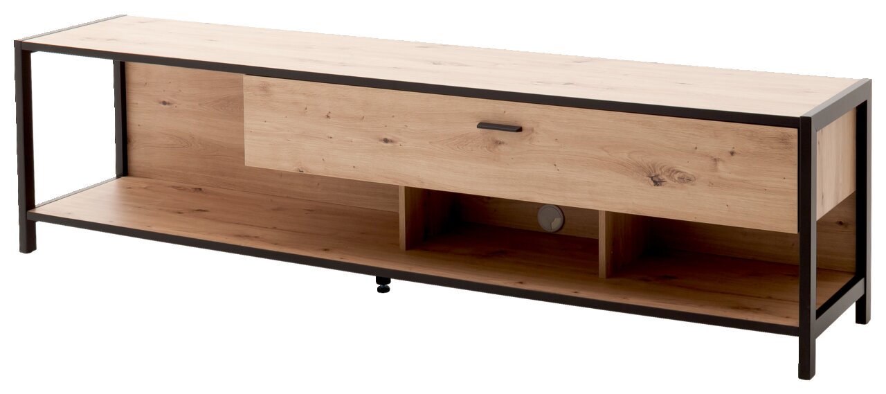 TV-Lowboard aus Holz mit Metallrahmen, Frontansicht