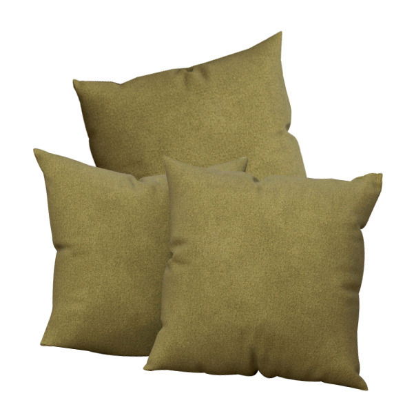 Lounge Handmade Kissen-Set 3tlg. GEMINI Dreiteiliges Kissen-Set in Olivgrün, aus der Vorderansicht fotografiert.