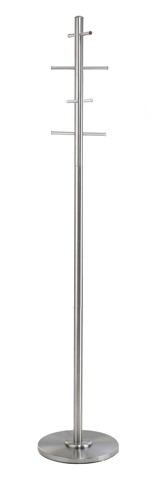 Moderner Garderobenständer aus Metall mit mehreren Haken, frontal abgebildet.