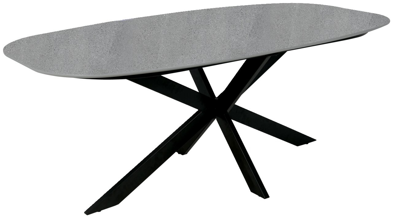Z2 Esstisch FERDINAND Moderner Esstisch mit grauer Tischplatte und schwarzem, kreuzförmigem Gestell, seitliche Perspektive