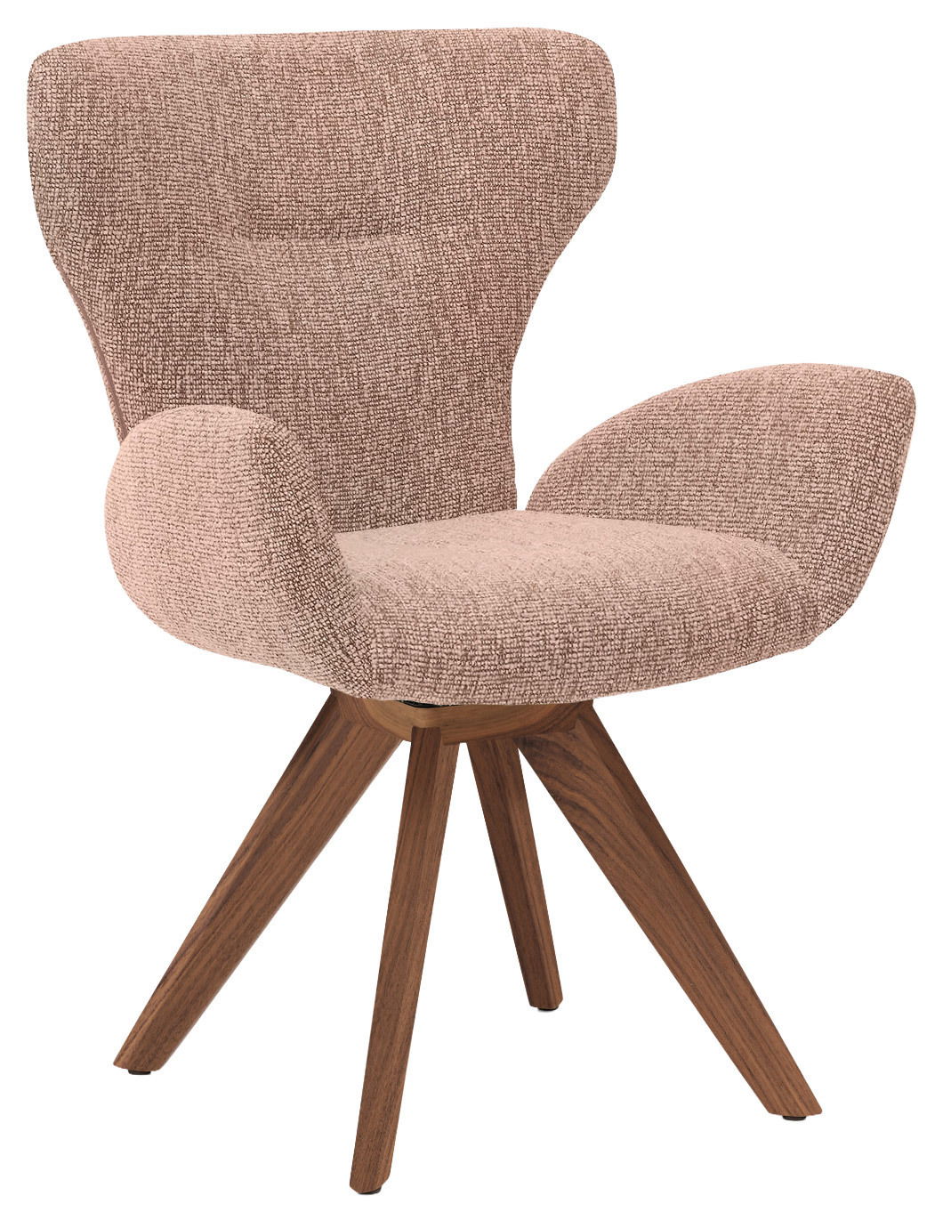 Musterring Armlehnstuhl MR JUSTB! Moderner Armlehnstuhl mit rosa Stoffbezug und Holzbeinen, seitliche Perspektive