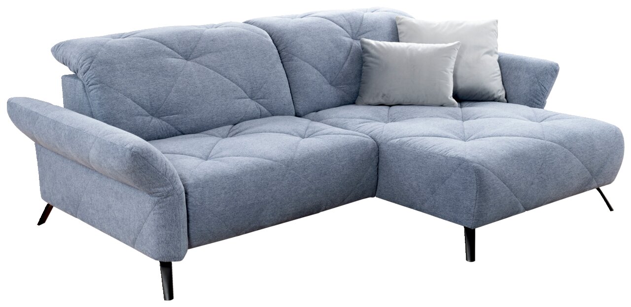 Graue Longchairkombination mit zwei Kissen, seitliche Perspektive