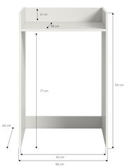 Weißes Regal zur Montage über einer Waschmaschine, Frontansicht mit Maßen: 101 cm hoch, 66 cm breit, 60 cm tief.