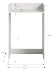 Weißes Regal zur Montage über einer Waschmaschine, Frontansicht mit Maßen: 101 cm hoch, 66 cm breit, 60 cm tief.