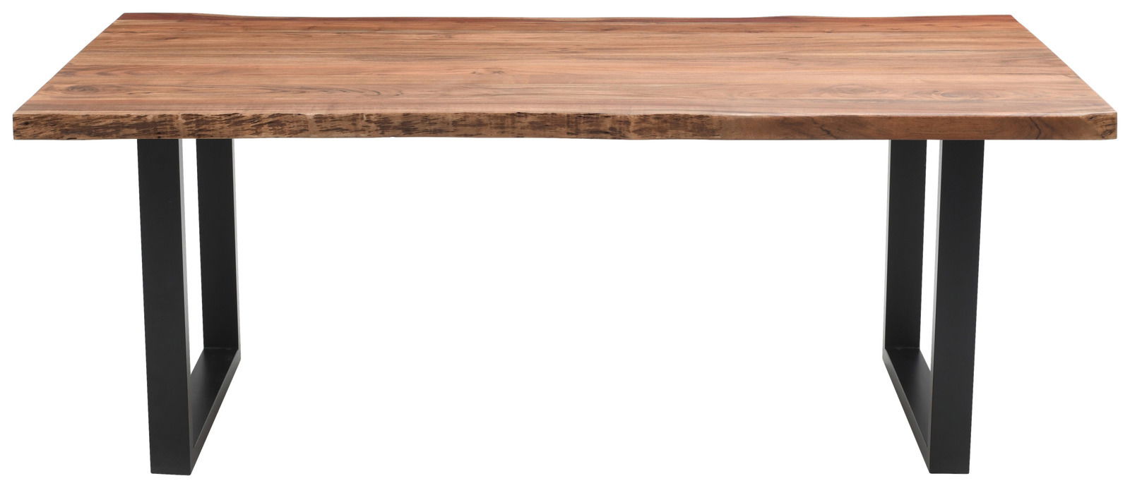 Moderner Esstisch aus Holz mit Metallbeinen, Frontalansicht