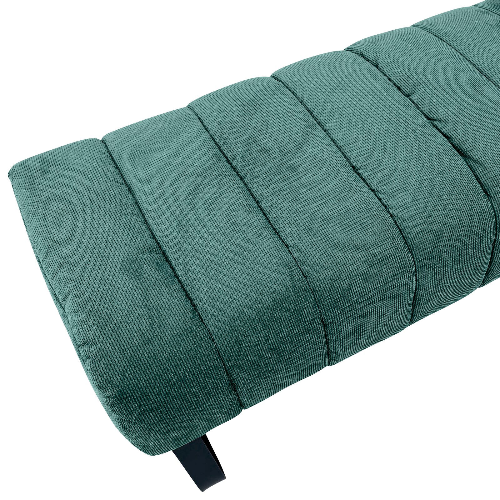 Grüne 2er-Sitzbank aus Stoff in Nahaufnahme, diagonale Perspektive