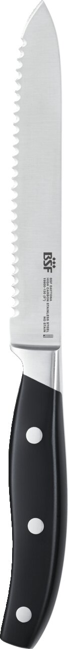 Universalmesser mit gezackter Klinge und ergonomischem Griff, seitliche Ansicht