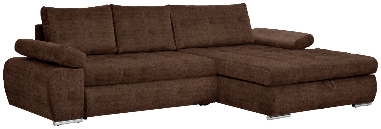Braunes Ecksofa mit Ottomane rechts, Vorderansicht