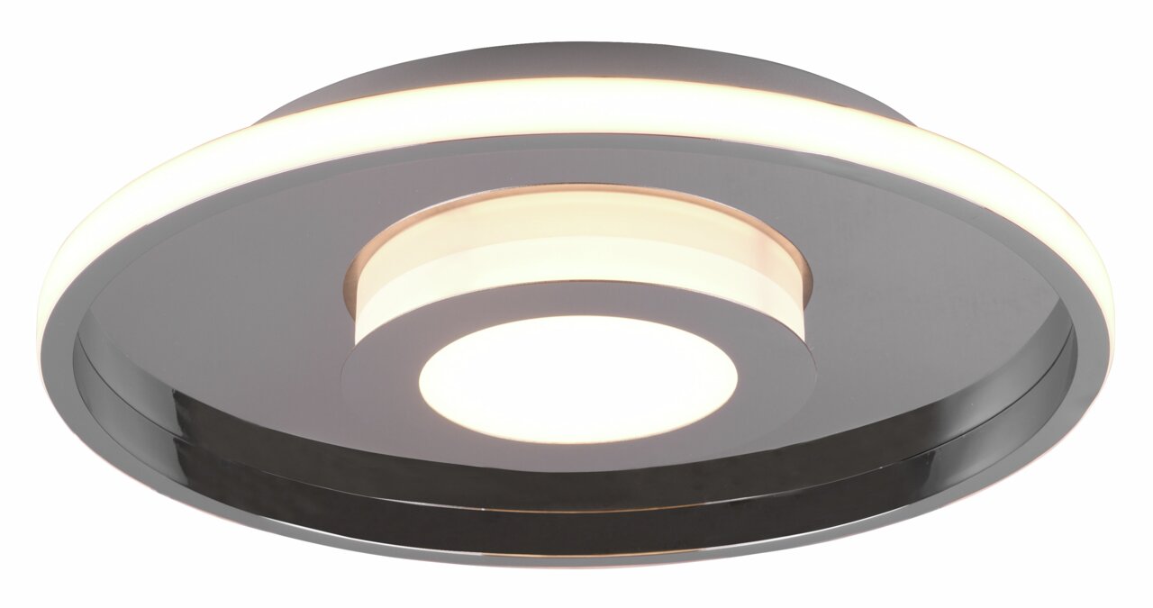 Moderne Deckenleuchte Ascari in Seitenansicht mit kreisförmigem Design und leuchtendem Rand.