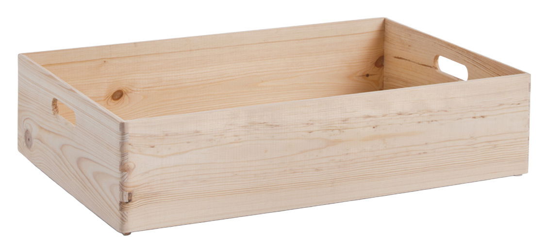 Holzkiste mit Griffen, rechteckig, aus hellem Holz, Perspektive von schräg oben
