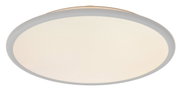 Ronde led-plafondlamp in zijaanzicht, strak ontwerp met wit frame.