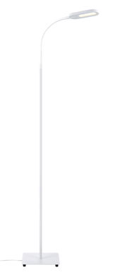 LED Stehleuchte Power in weißer Farbe, mit flexiblem Hals und rechteckigem Sockel, aus frontaler Perspektive.