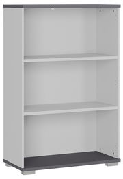 Frontale Ansicht eines weißen Aktenregals mit drei offenen Fächern, Modell Germania Aktenregal PALMINA.