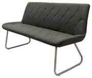 Moderne Bank mit grauem Polster und Metallbeinen, seitliche Perspektive