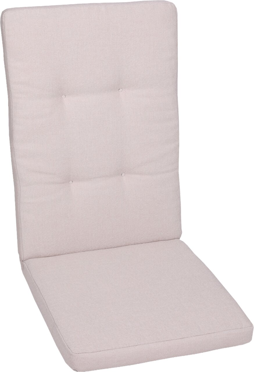 Go-De Sesselauflage 25127 Beige gepolsterte Stuhlauflage mit hoher Rückenlehne und Sitzkissen, leicht schräg von vorne fotografiert