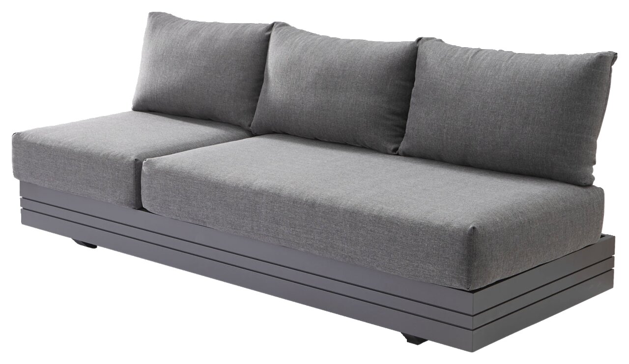 Graues 3-Sitzer Loungeelement aus seitlicher Perspektive