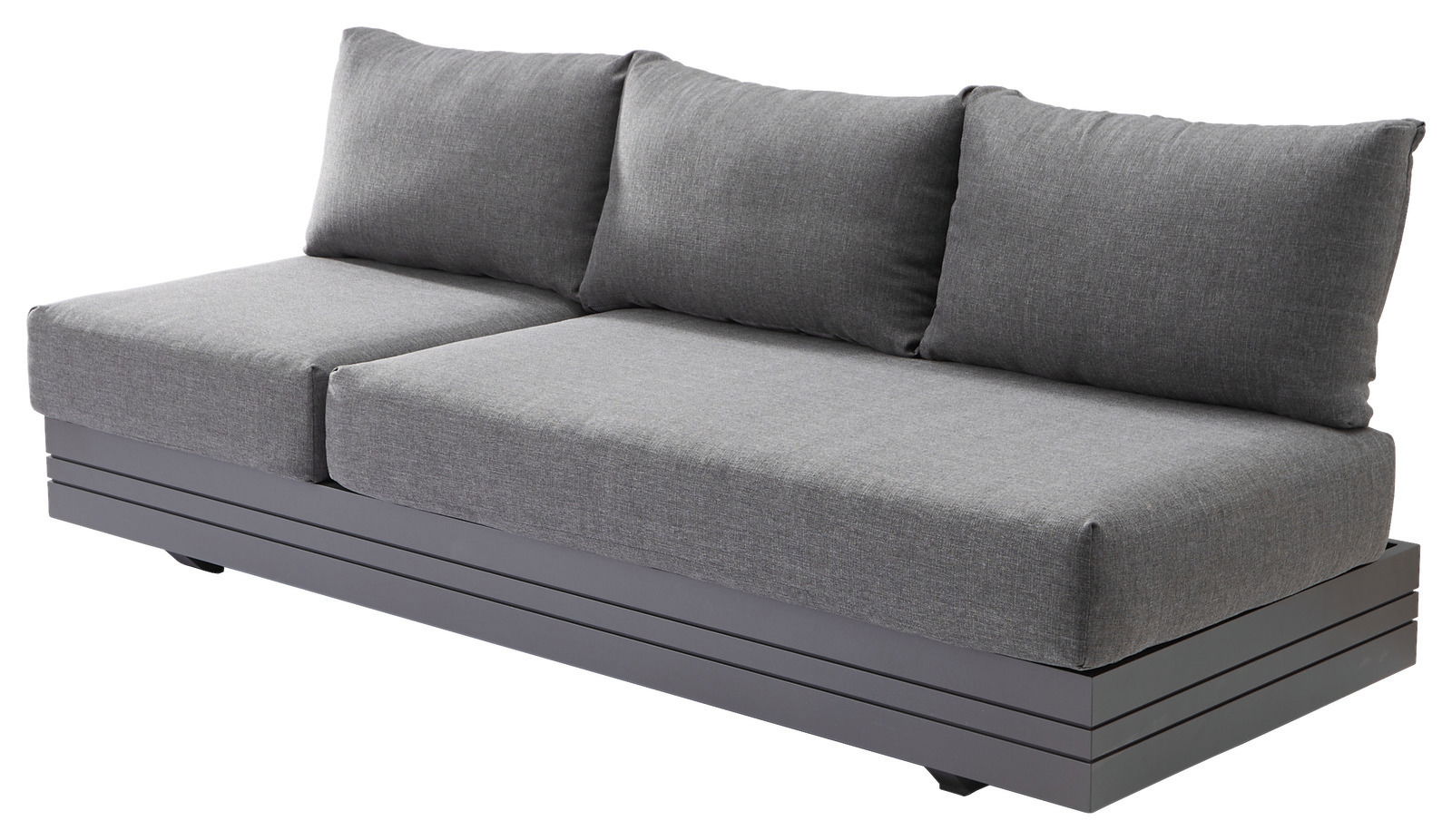 Graues 3-Sitzer Loungeelement aus seitlicher Perspektive