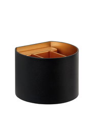 Schwarze Wandleuchte XIO mit goldener Innenseite, seitliche Perspektive