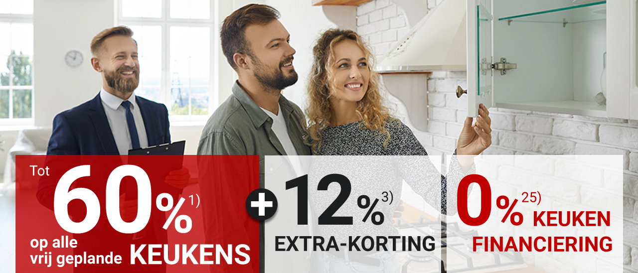 Koppel plant keuken met adviseur, tot 60% korting plus 12% extra en 0% financiering