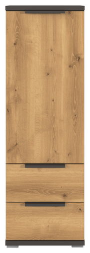 Hoch-Kommode aus Holz mit zwei Schubladen und einer Tür, Frontansicht