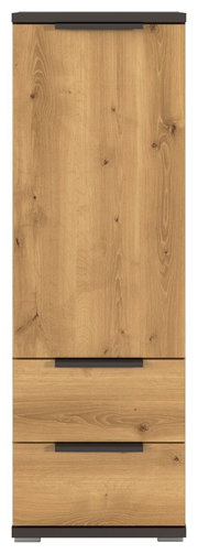 Hoch-Kommode aus Holz mit zwei Schubladen und einer Tür, Frontansicht