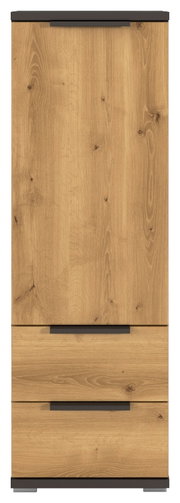 Hoch-Kommode aus Holz mit zwei Schubladen und einer Tür, Frontansicht