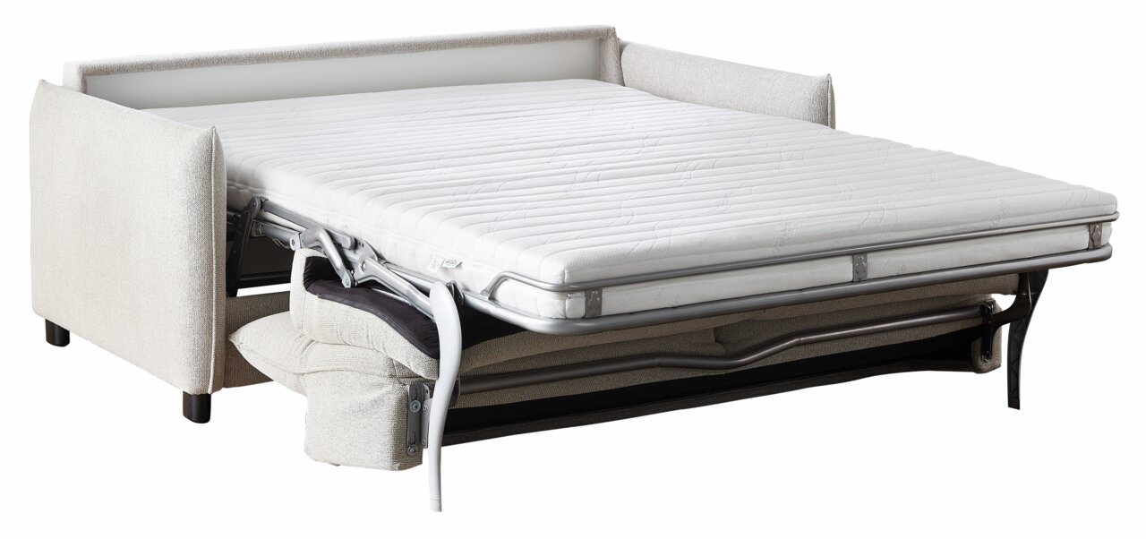Schlafsofa in ausgeklappter Position, seitliche Perspektive
