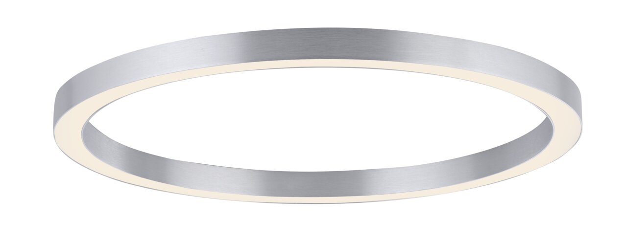Moderne Deckenleuchte PURE-LINES von Paul Neuhaus in silberner Ringform, seitliche Perspektive