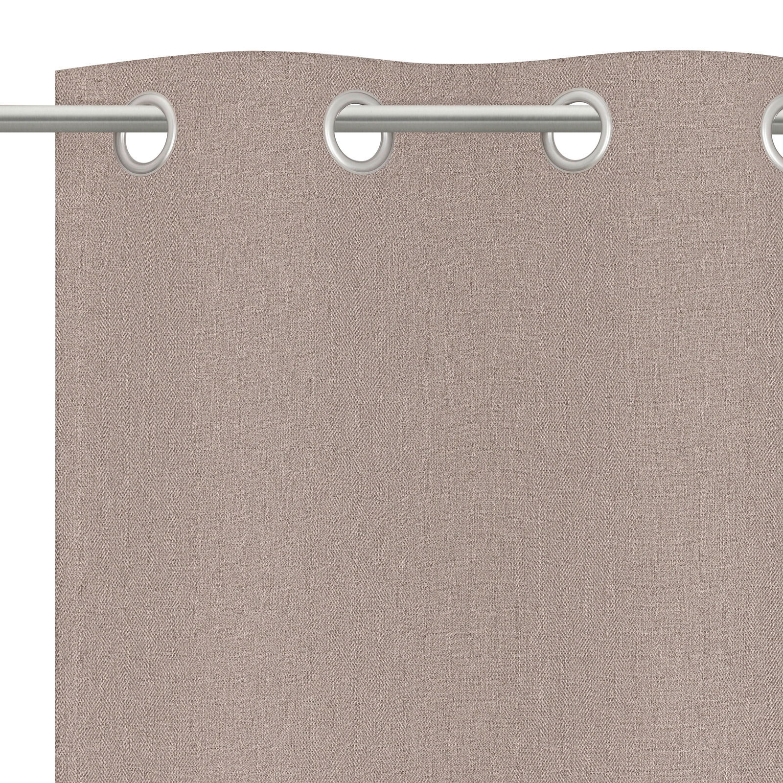 Beige Ösenschal aus Stoff, Nahaufnahme von oben mit sichtbaren Metallösen.