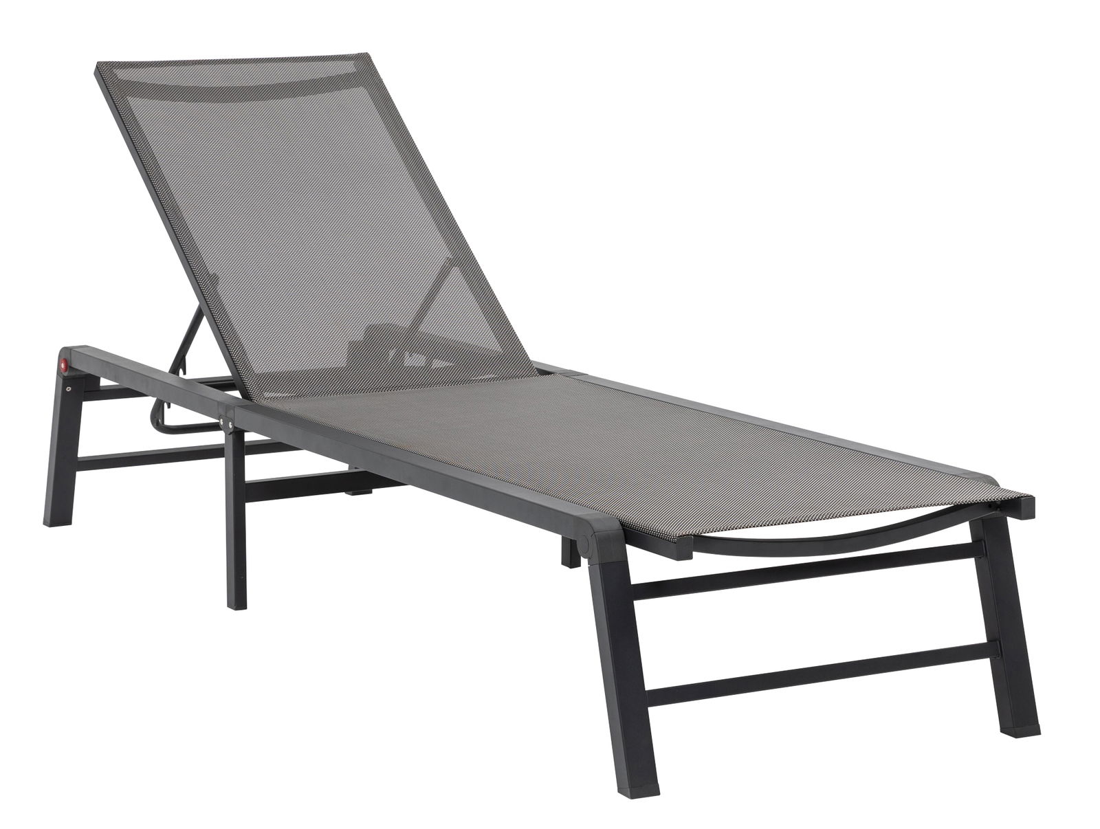 Gartenliege aus Metall mit verstellbarer Rückenlehne, seitliche Perspektive