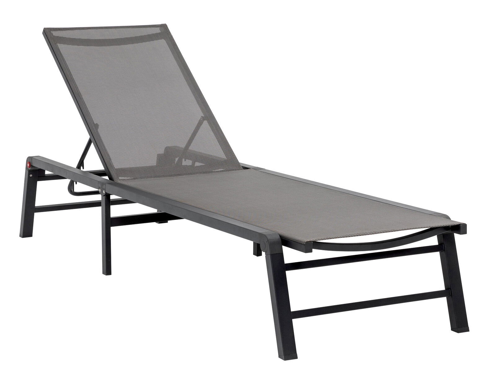 Gartenliege aus Metall mit verstellbarer Rückenlehne, seitliche Perspektive