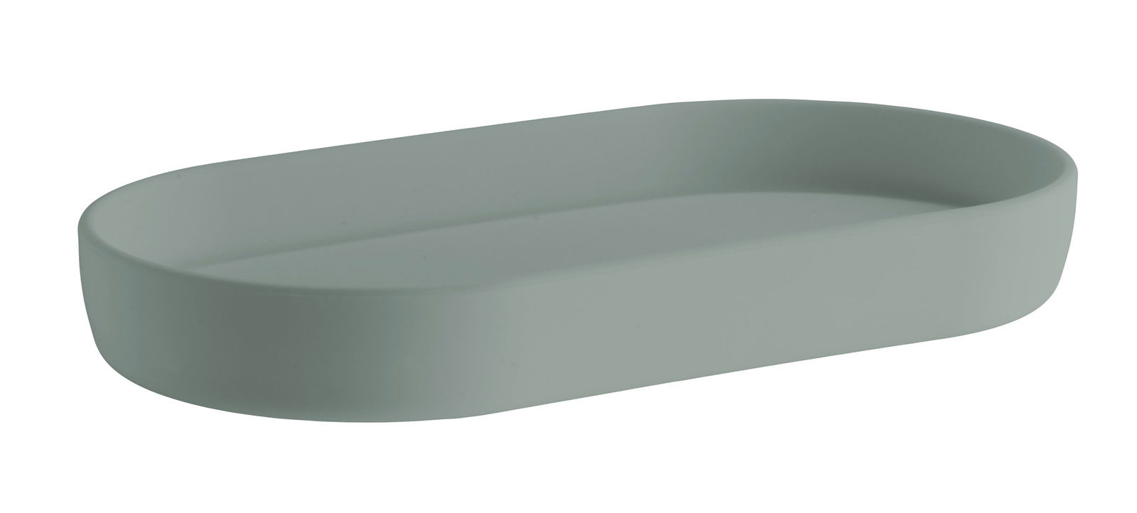 Beslagsboden Seifenschale Graue Seifenschale aus Kunststoff in ovaler Form, seitliche Perspektive