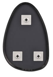 Rückansicht eines tropfenförmigen Spiegels mit drei Befestigungspunkten.