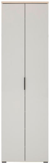 Moderner weißer Garderobenschrank mit zwei Türen und schwarzem Griff, Frontalansicht