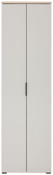 Moderner weißer Garderobenschrank mit zwei Türen und schwarzem Griff, Frontalansicht