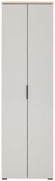 Moderner weißer Garderobenschrank mit zwei Türen und schwarzem Griff, Frontalansicht