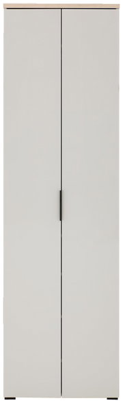 Moderner weißer Garderobenschrank mit zwei Türen und schwarzem Griff, Frontalansicht