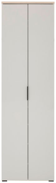 Moderner weißer Garderobenschrank mit zwei Türen und schwarzem Griff, Frontalansicht