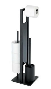 Schwarze Stand WC-Garnitur Rivalta mit Toilettenpapierhalter und Bürste, seitliche Perspektive