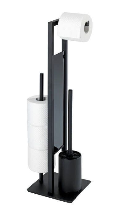 Wenko Stand WC-Garnitur Rivalta schwarz Schwarze Stand WC-Garnitur Rivalta mit Toilettenpapierhalter und Bürste, seitliche Perspektive