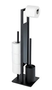Schwarze Stand WC-Garnitur Rivalta mit Toilettenpapierhalter und Bürste, seitliche Perspektive