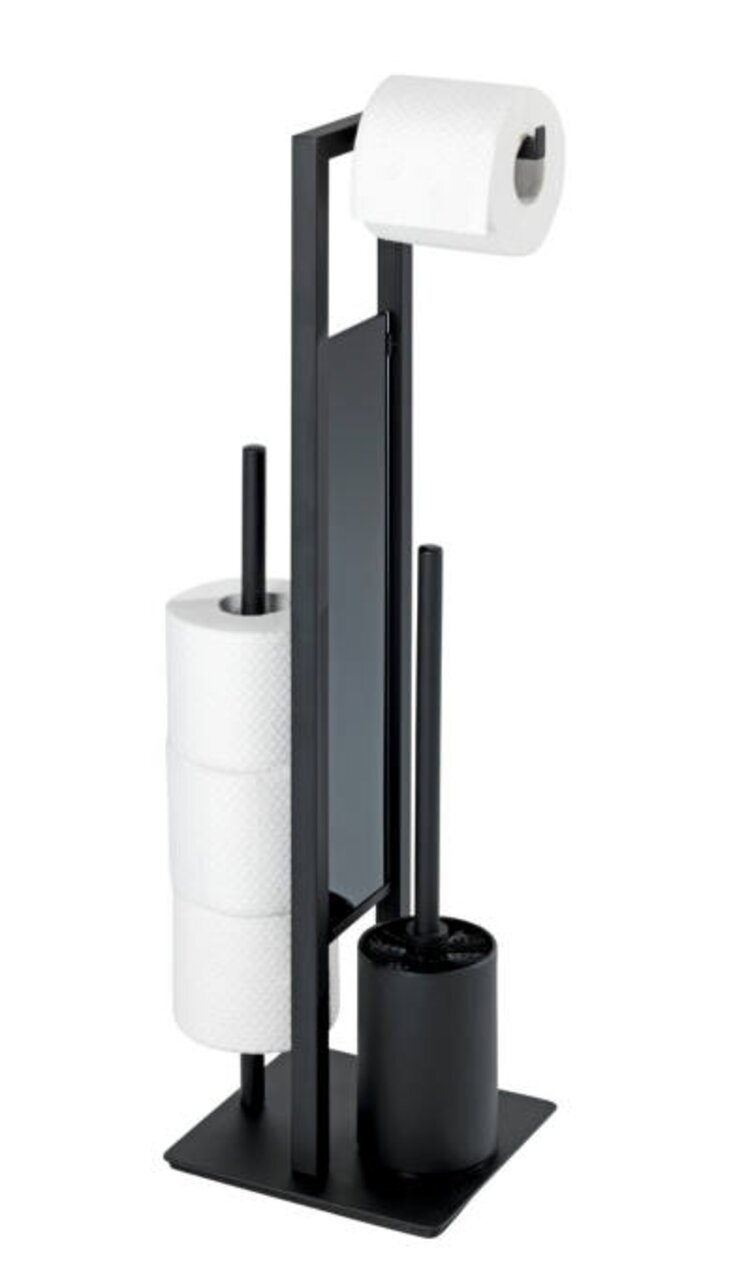 Wenko Stand WC-Garnitur Rivalta schwarz Schwarze Stand WC-Garnitur Rivalta mit Toilettenpapierhalter und Bürste, seitliche Perspektive