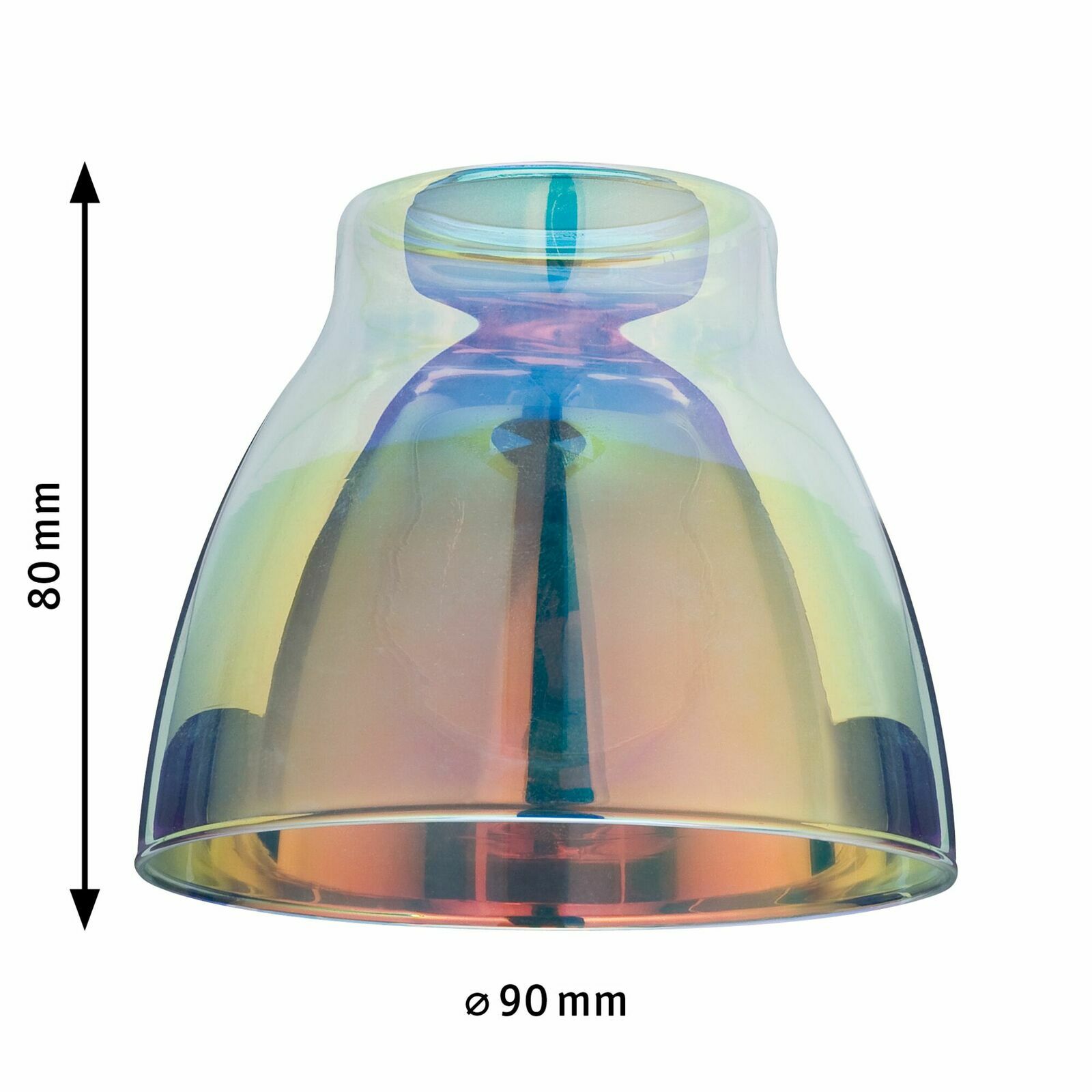 Dekoschirm Wolbi aus Glas mit schillerndem Regenbogeneffekt, seitliche Perspektive, Maße: 80 mm hoch, 90 mm Durchmesser