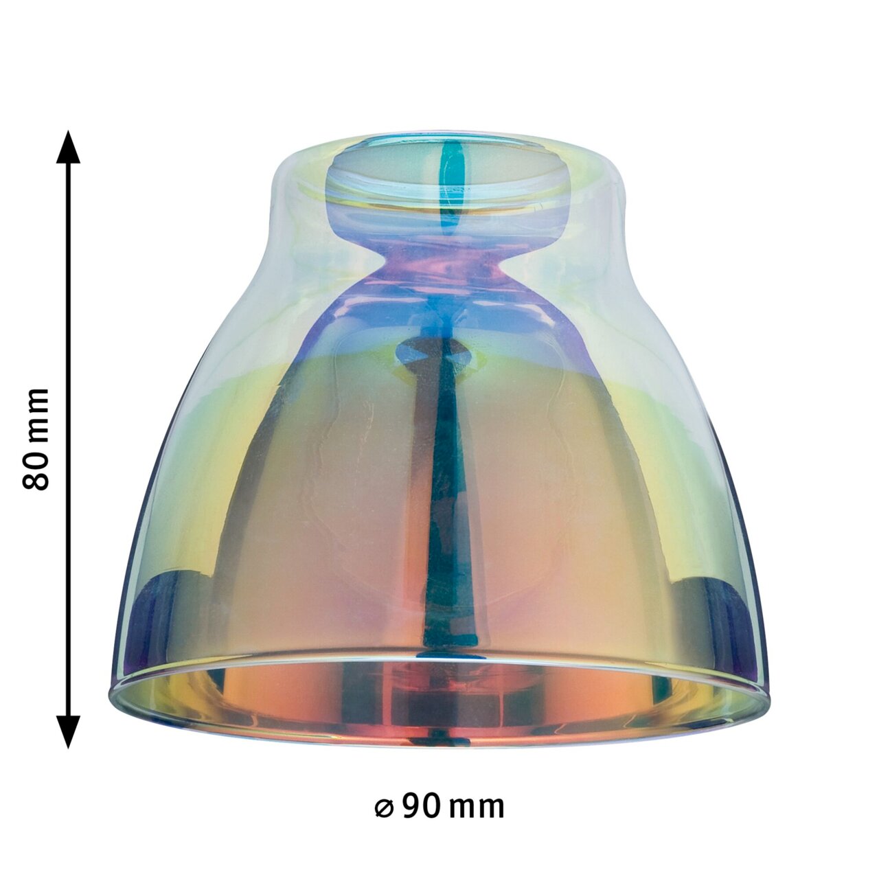 Dekoschirm Wolbi aus Glas mit schillerndem Regenbogeneffekt, seitliche Perspektive, Maße: 80 mm hoch, 90 mm Durchmesser